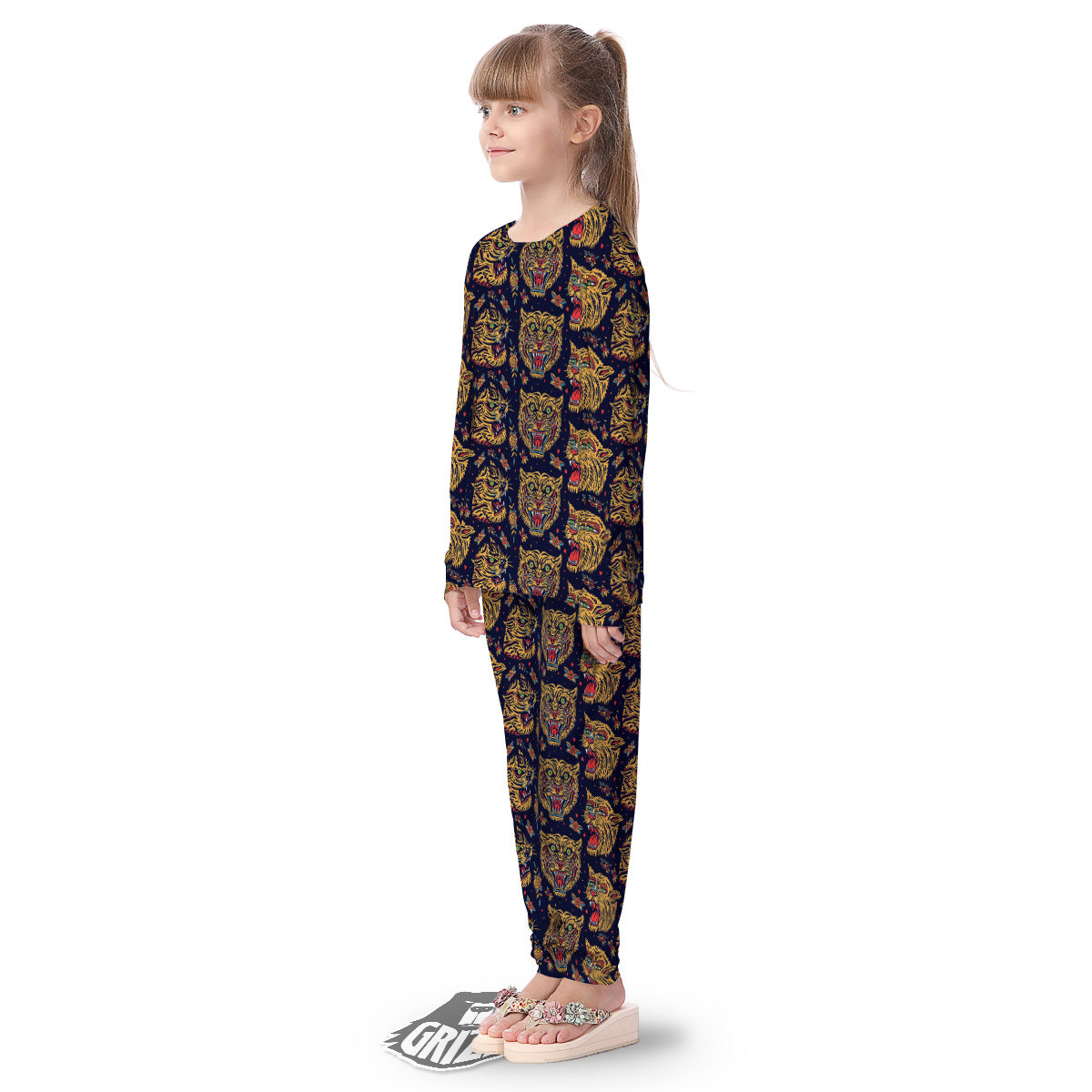 Tigers Head Tattoo Print Pattern Kid's Pajamas-grizzshop