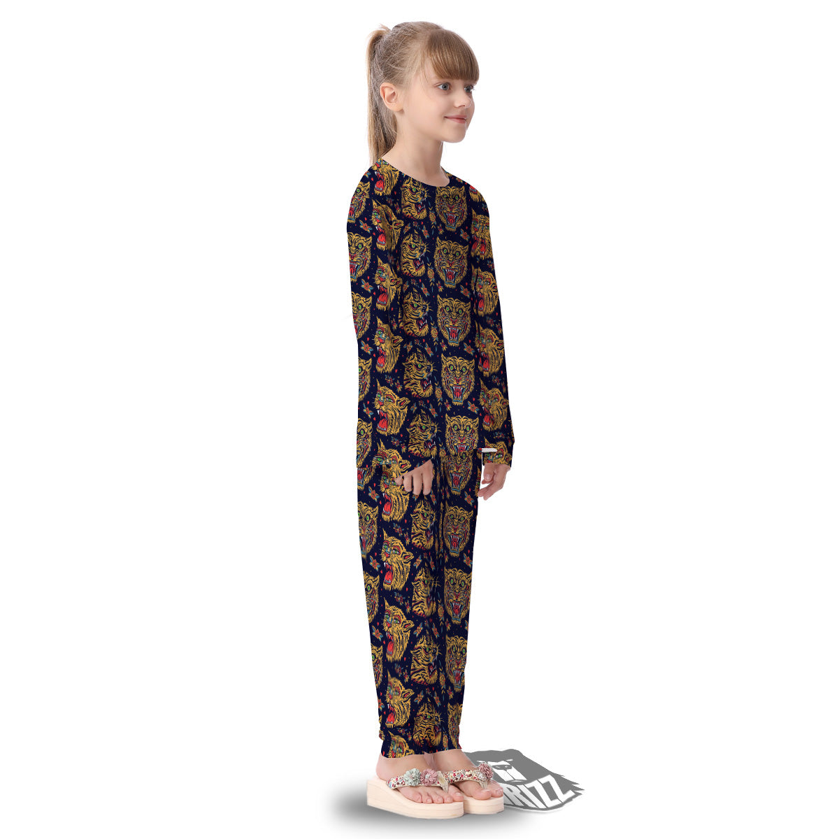 Tigers Head Tattoo Print Pattern Kid's Pajamas-grizzshop