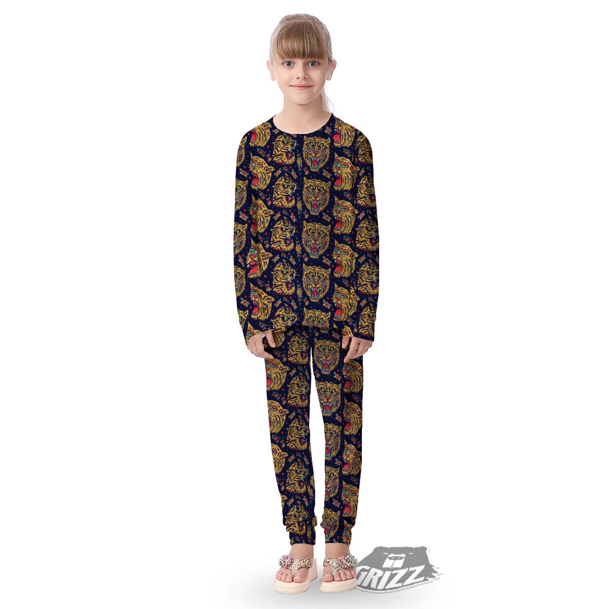 Tigers Head Tattoo Print Pattern Kid's Pajamas-grizzshop