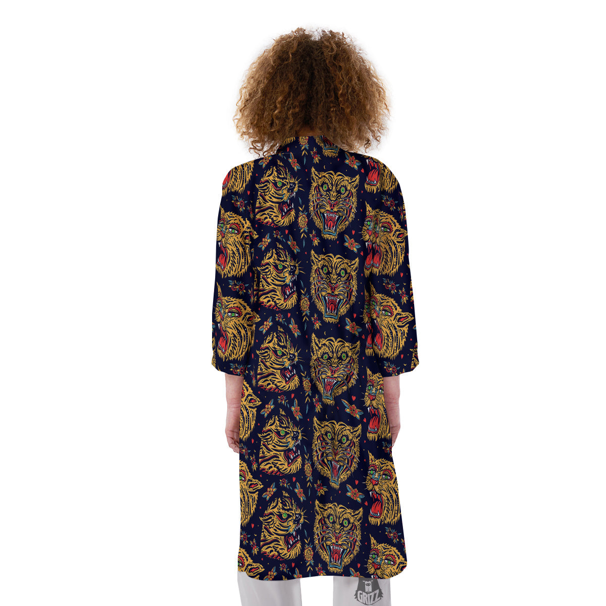 Tigers Head Tattoo Print Pattern Kimono-grizzshop