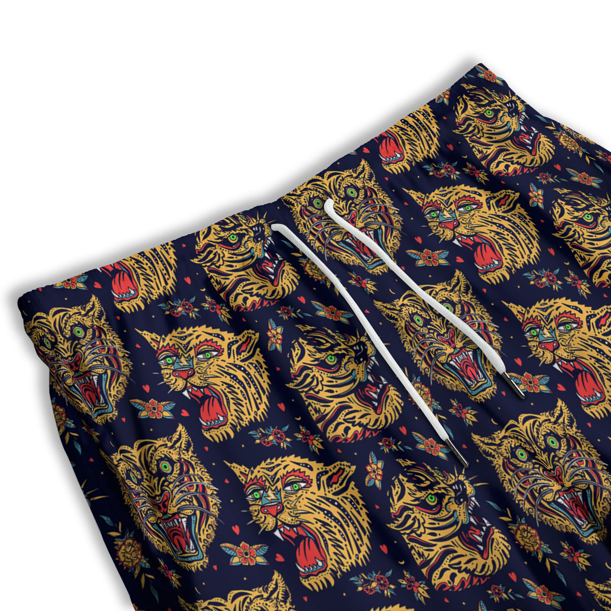 Tigers Head Tattoo Print Pattern Men's Athletic Shorts