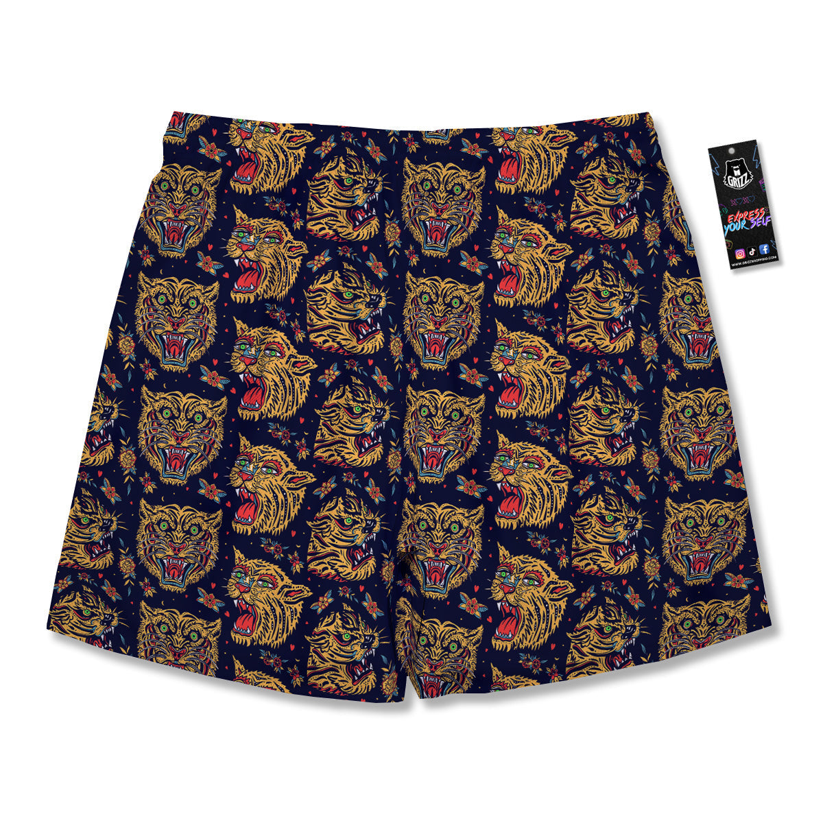 Tigers Head Tattoo Print Pattern Men's Running Shorts-grizzshop