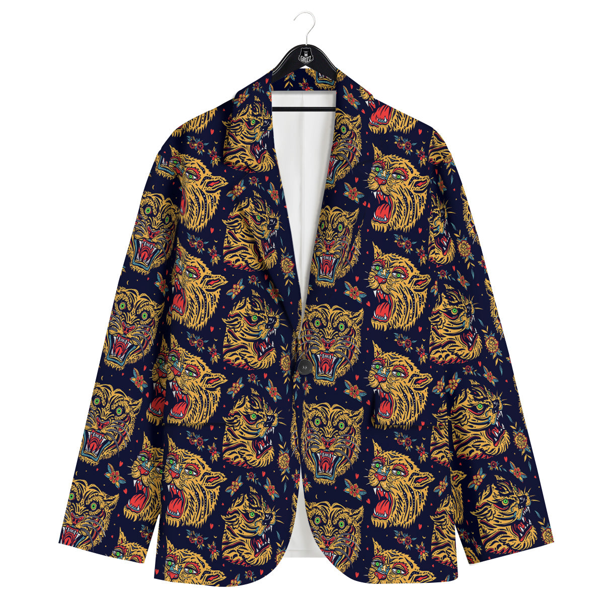Tigers Head Tattoo Print Pattern Men's Sport Coat-grizzshop