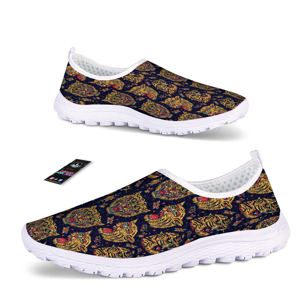 Tigers Head Tattoo Print Pattern Nurse Shoes-grizzshop
