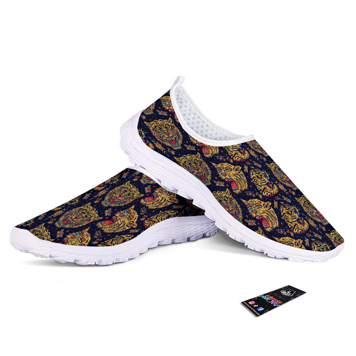Tigers Head Tattoo Print Pattern Nurse Shoes-grizzshop