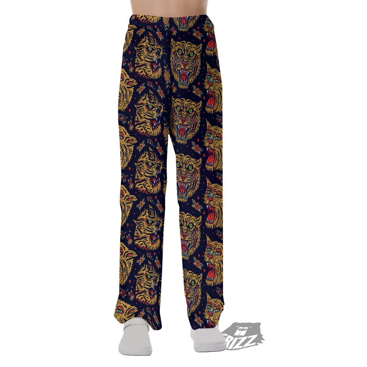 Tigers Head Tattoo Print Pattern Pajama Pants-grizzshop