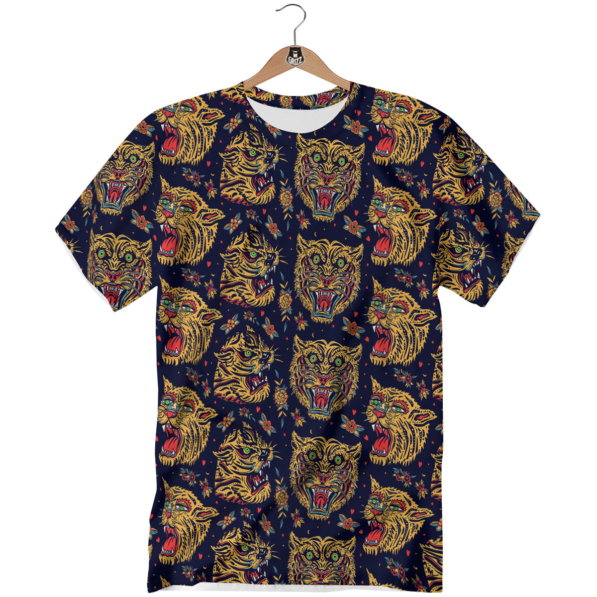 Tigers Head Tattoo Print Pattern T-Shirt-grizzshop