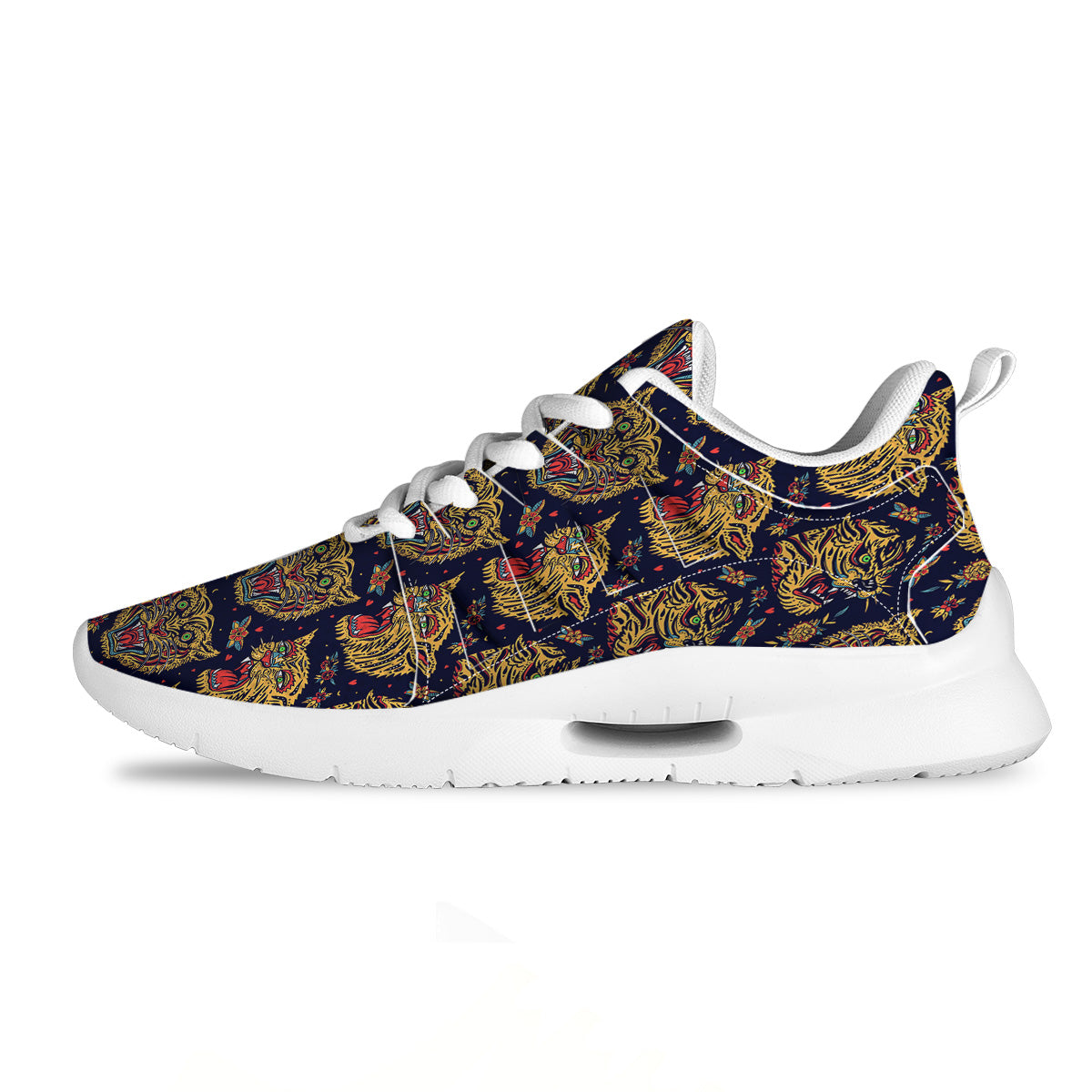 Tigers Head Tattoo Print Pattern Tennis Shoes-grizzshop