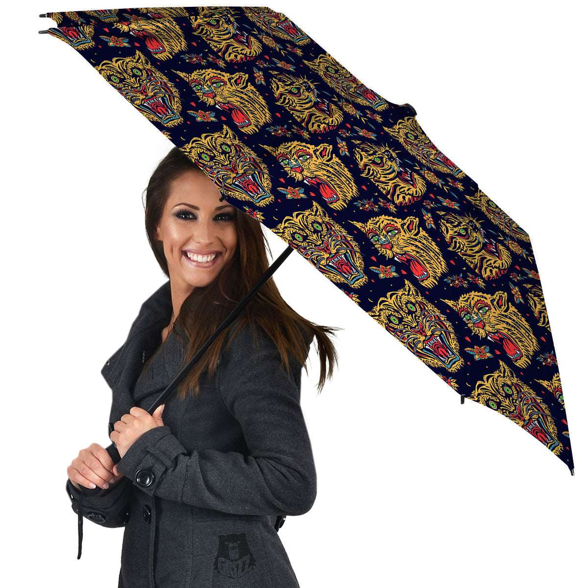 Tigers Head Tattoo Print Pattern Umbrella-grizzshop