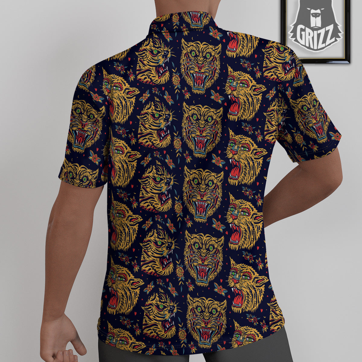 Tigers Head Tattoo Print Pattern Untucked Shirts-grizzshop