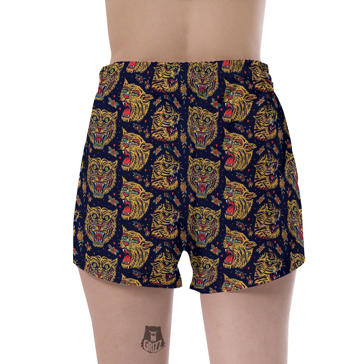 Tigers Head Tattoo Print Pattern Women's Shorts-grizzshop