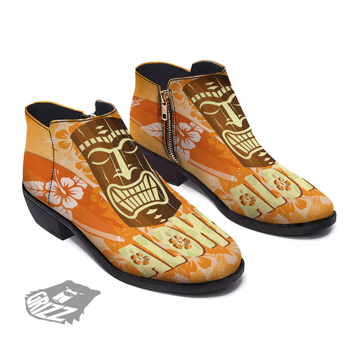 Tiki Aloha Print Ankle Boots-grizzshop