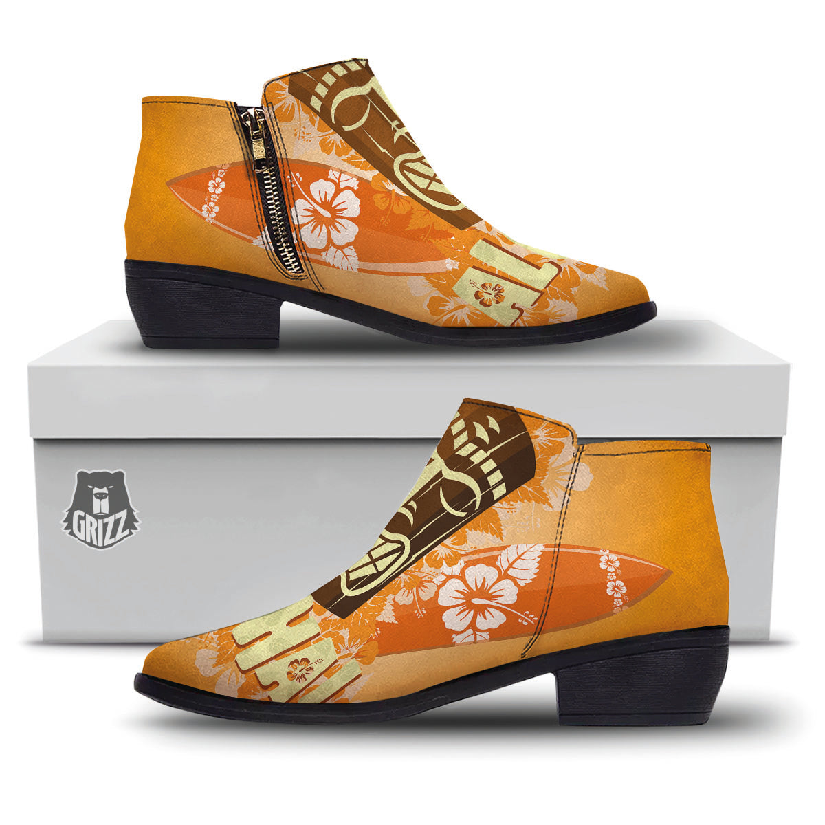 Tiki Aloha Print Ankle Boots-grizzshop