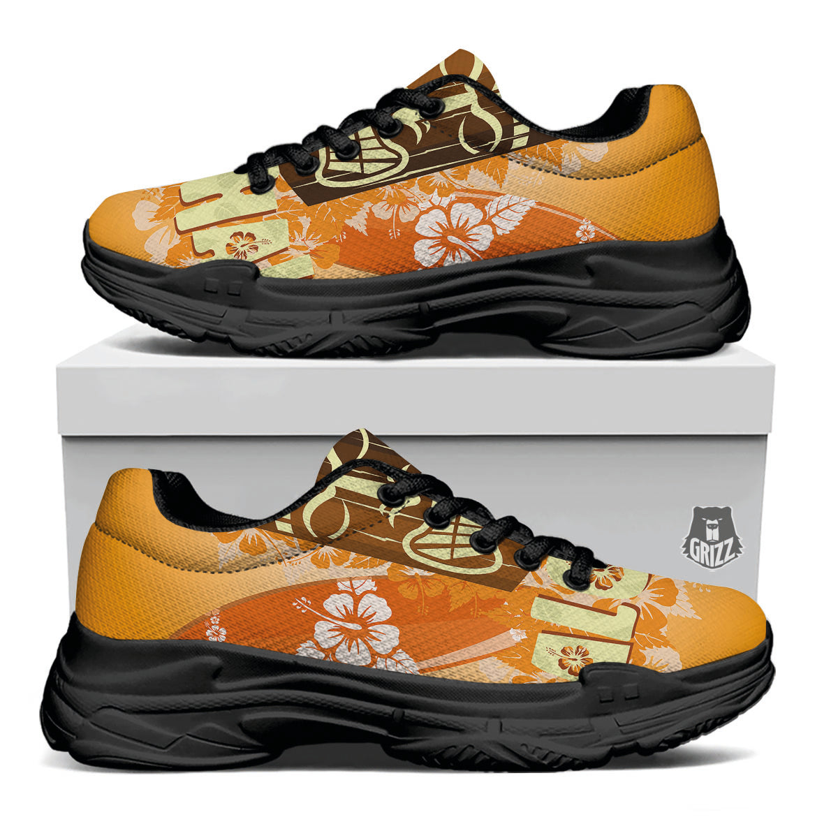 Tiki Aloha Print Black Chunky Shoes-grizzshop
