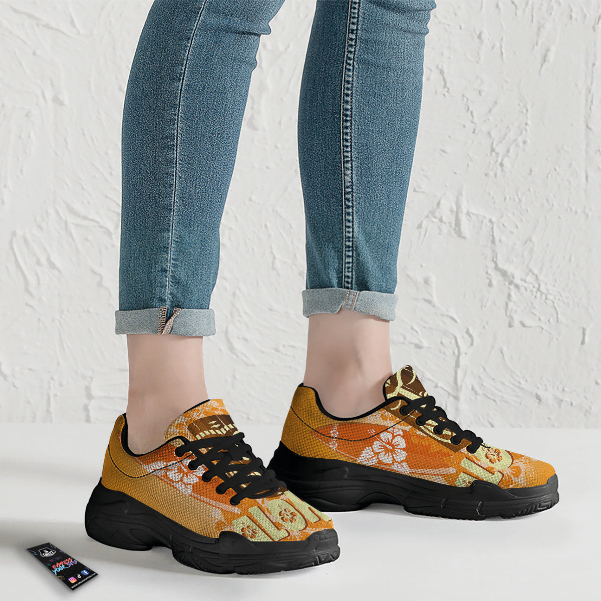 Tiki Aloha Print Black Chunky Shoes-grizzshop