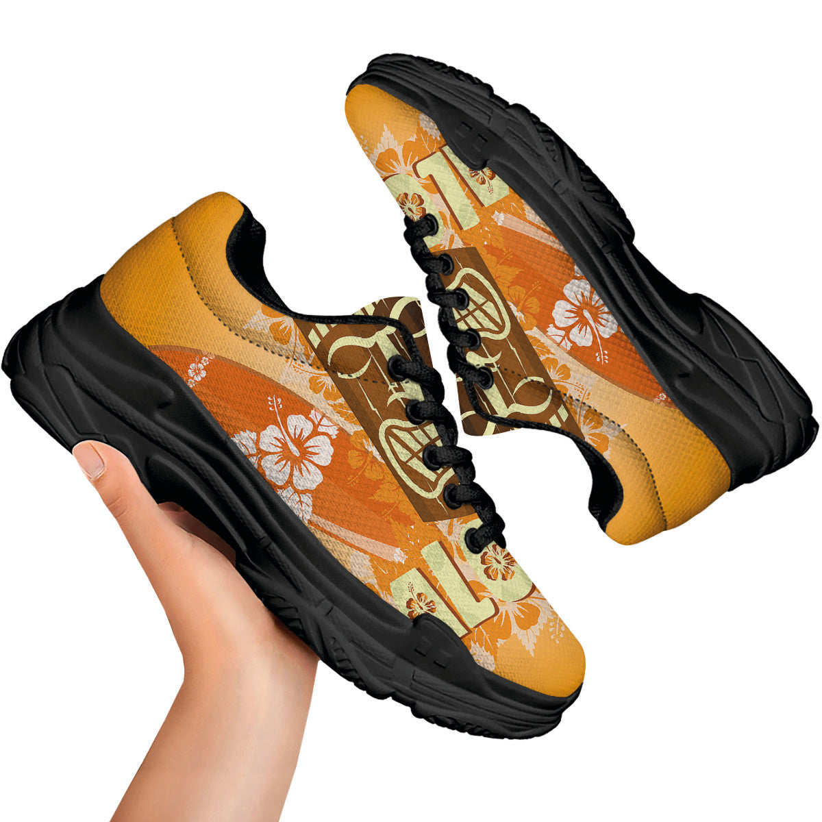 Tiki Aloha Print Black Chunky Shoes-grizzshop