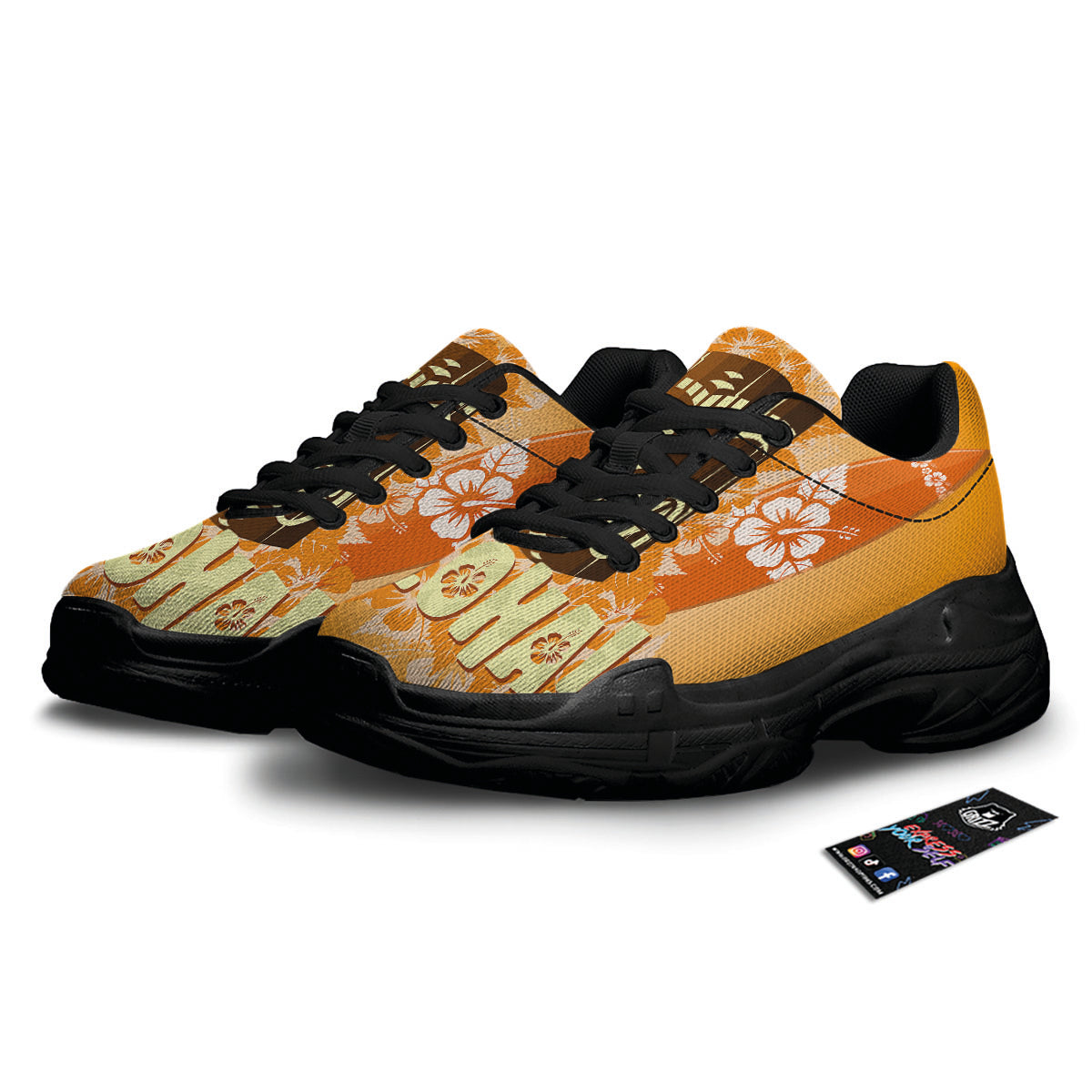 Tiki Aloha Print Black Chunky Shoes-grizzshop