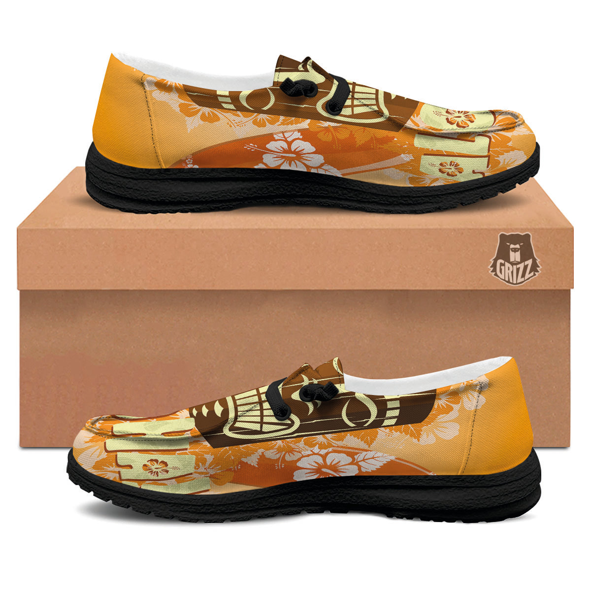 Tiki Aloha Print Black Loafers-grizzshop