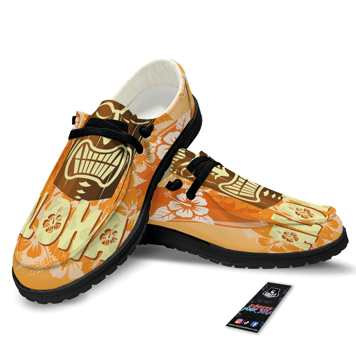 Tiki Aloha Print Black Loafers-grizzshop