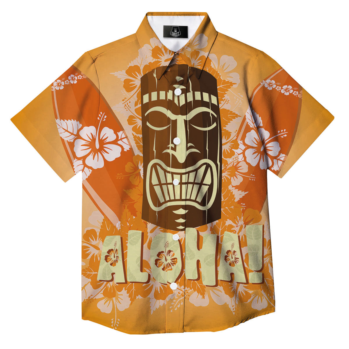Tiki Aloha Print Button Up Shirt-grizzshop
