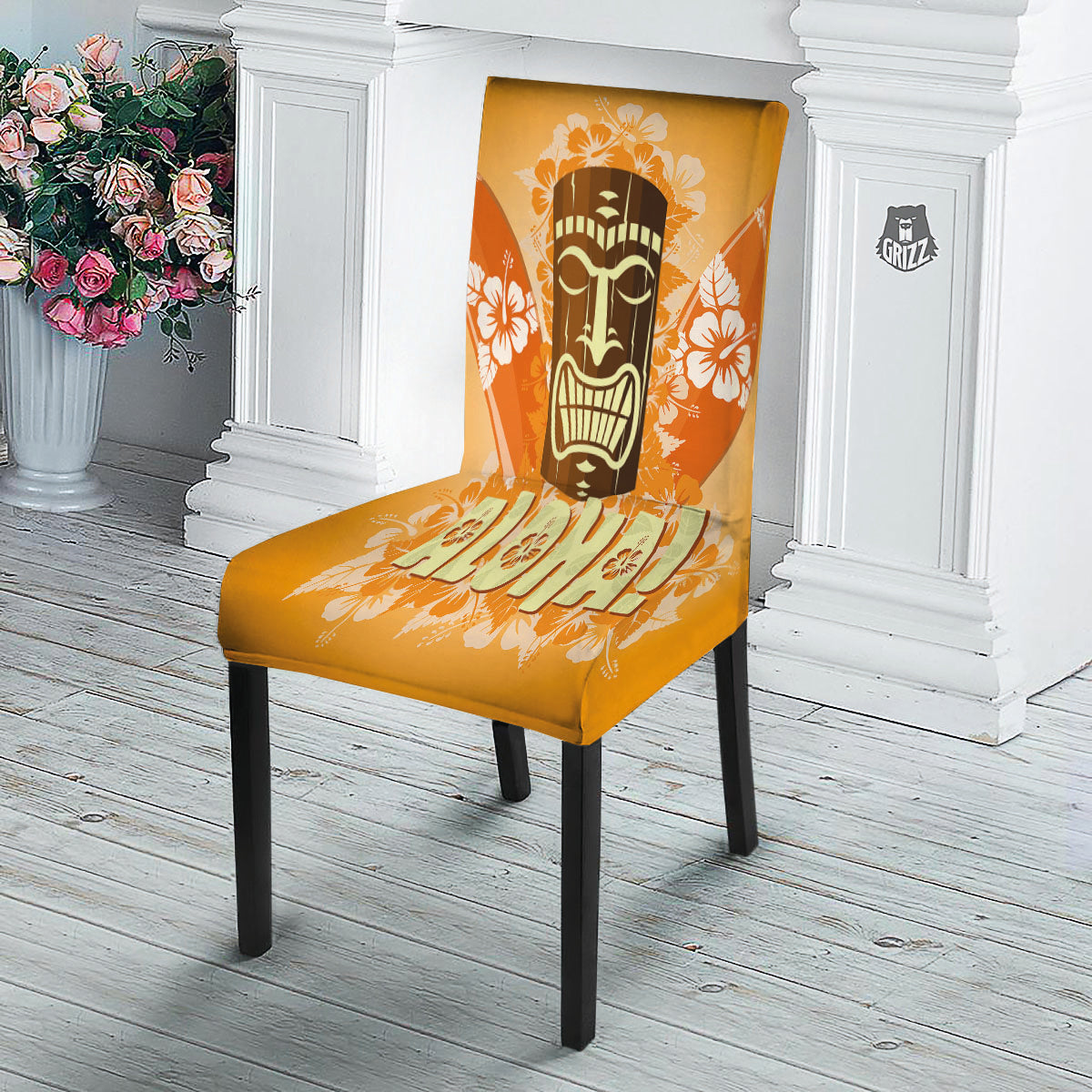 Tiki Aloha Print Dining Chair Slipcover-grizzshop