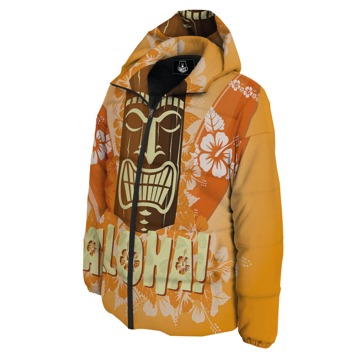 Tiki Aloha Print Down Jacket-grizzshop