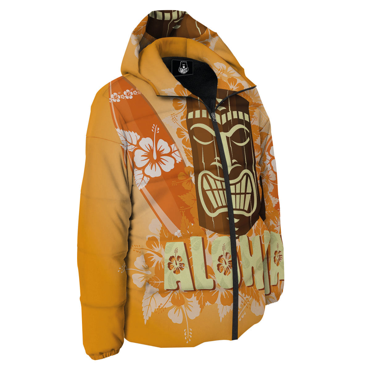 Tiki Aloha Print Down Jacket-grizzshop