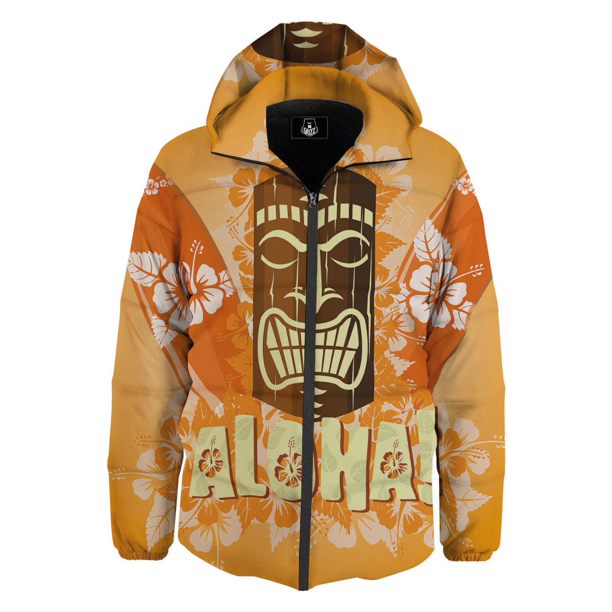 Tiki Aloha Print Down Jacket-grizzshop