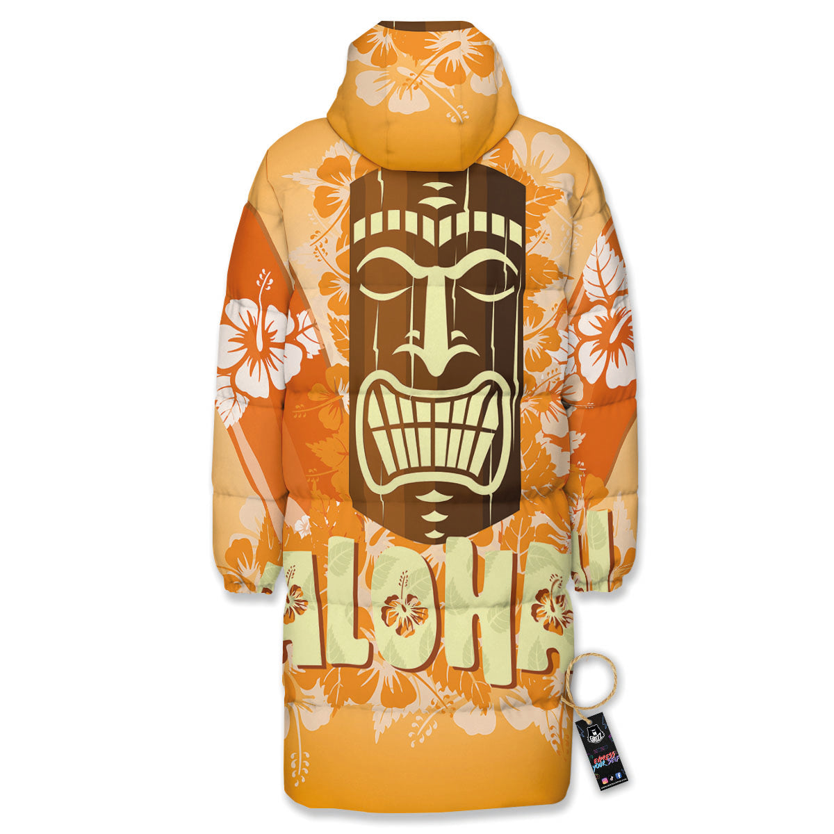 Tiki Aloha Print Long Down Jacket-grizzshop