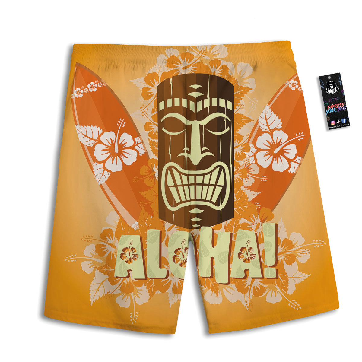 Tiki Aloha Print Men's Athletic Shorts