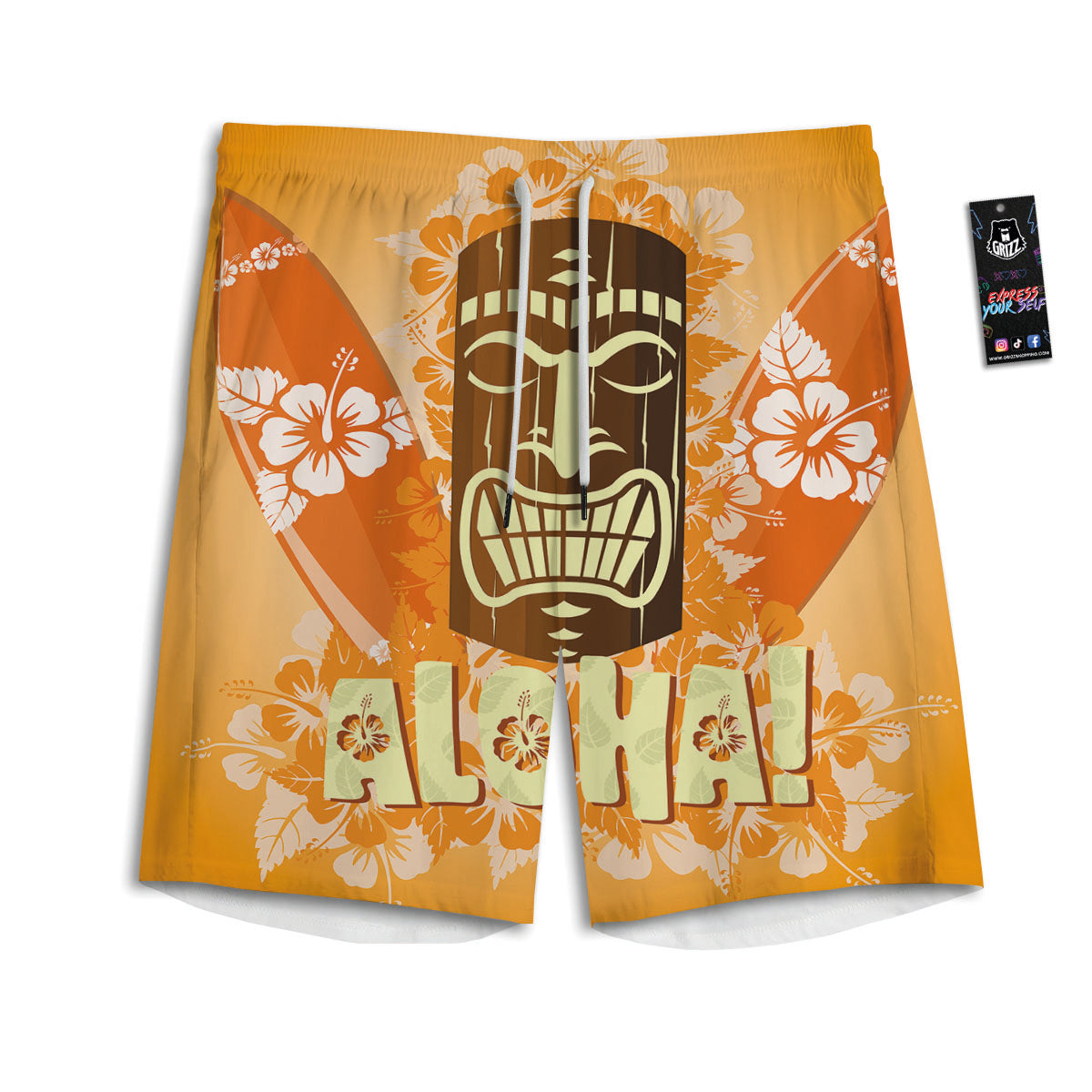 Tiki Aloha Print Men's Athletic Shorts