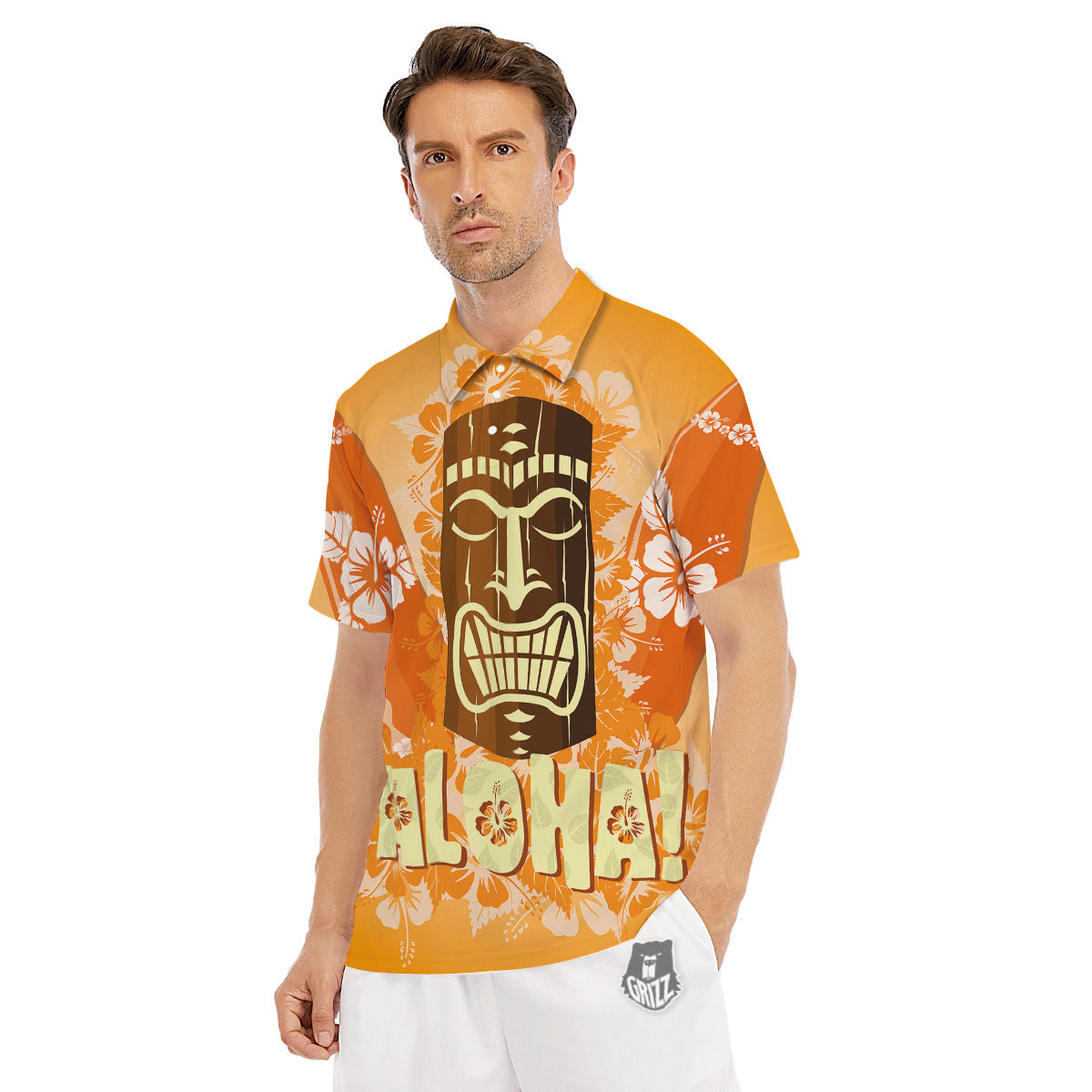 Tiki Aloha Print Men's Golf Shirts-grizzshop
