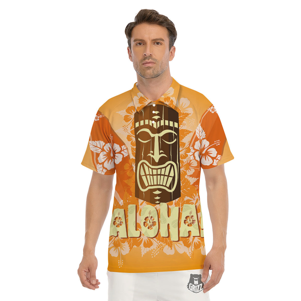 Tiki Aloha Print Men's Golf Shirts-grizzshop