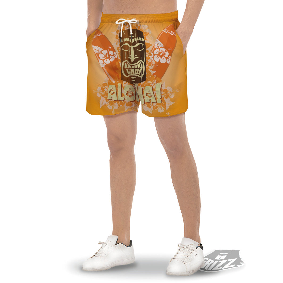Tiki Aloha Print Men's Gym Shorts-grizzshop