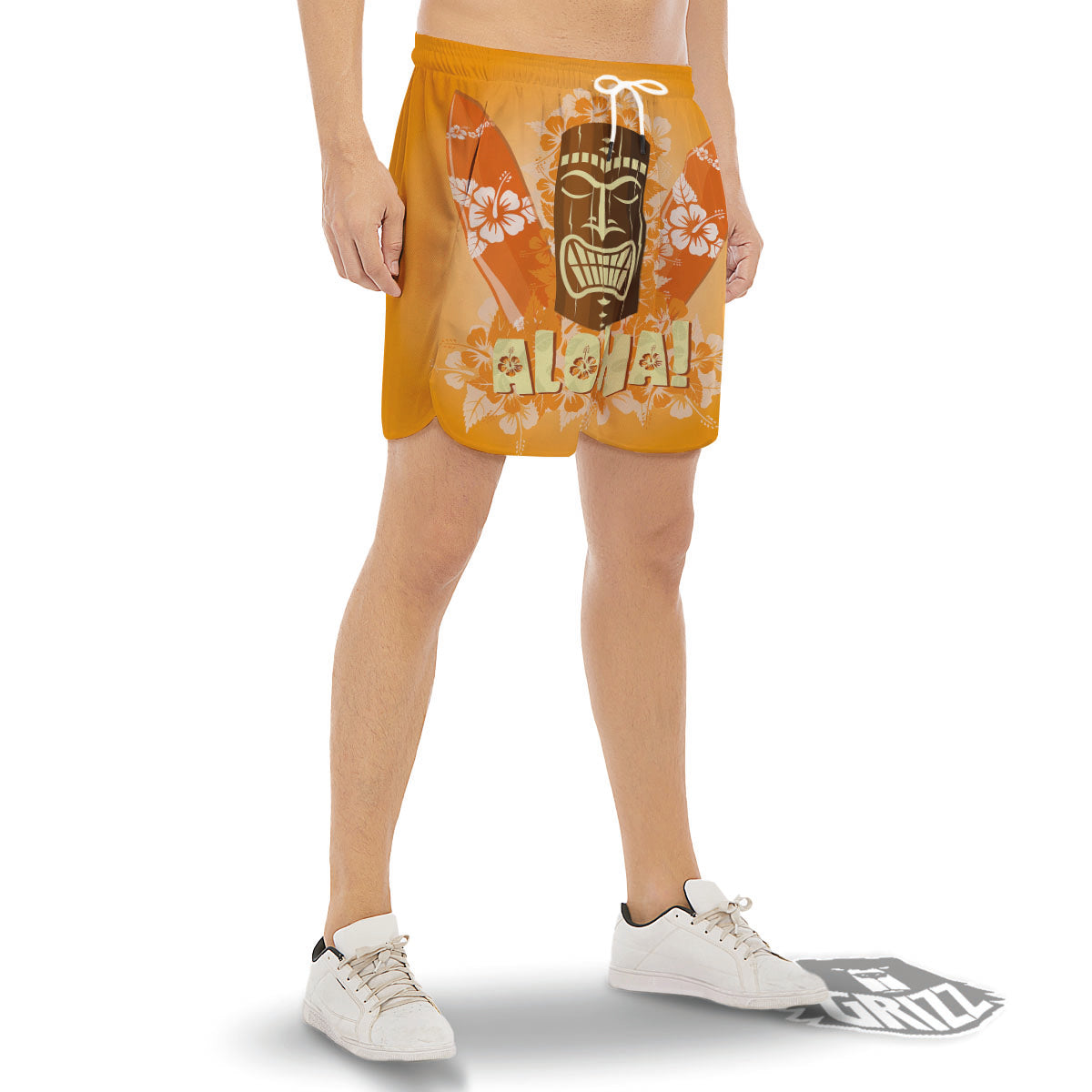 Tiki Aloha Print Men's Gym Shorts-grizzshop