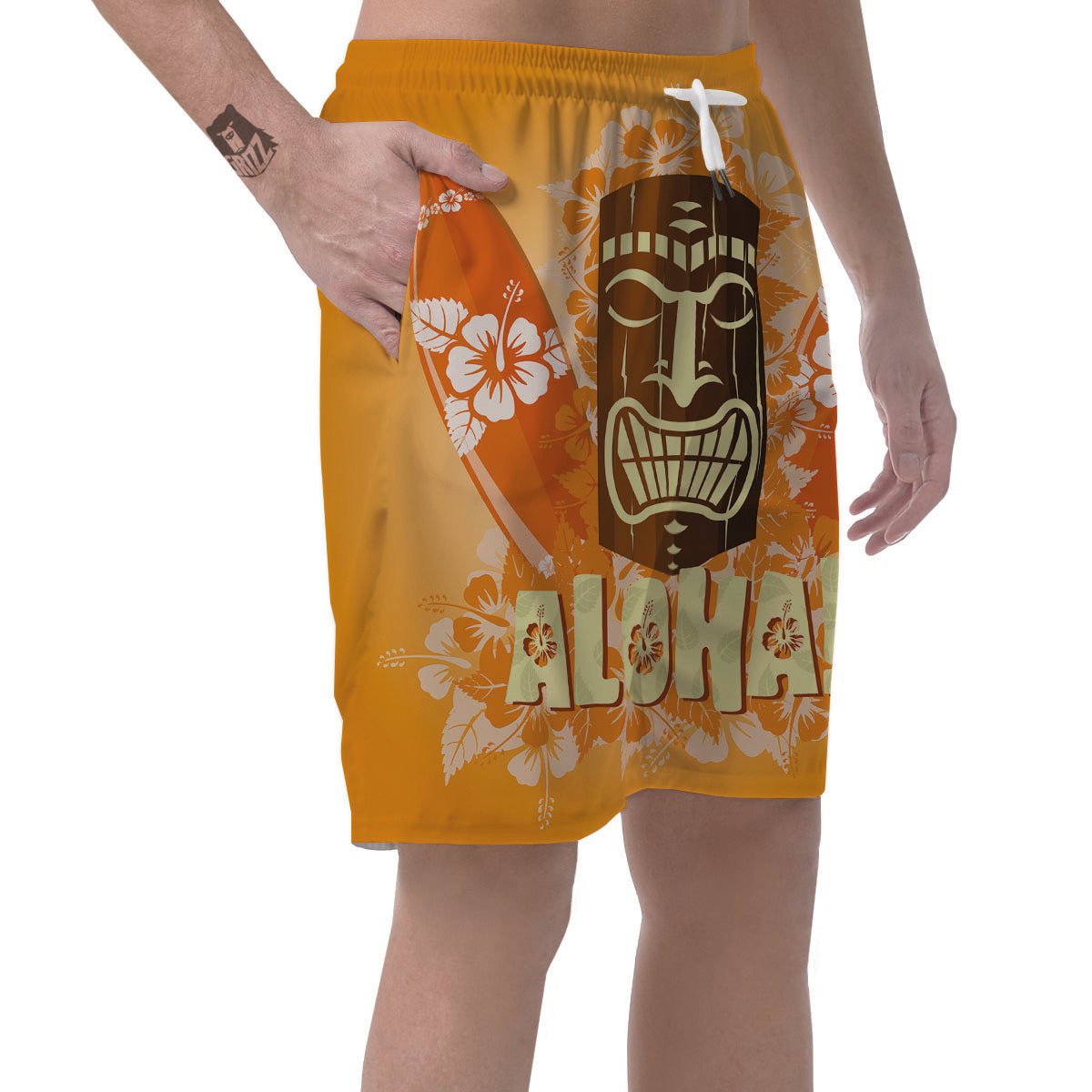 Tiki Aloha Print Men's Shorts-grizzshop