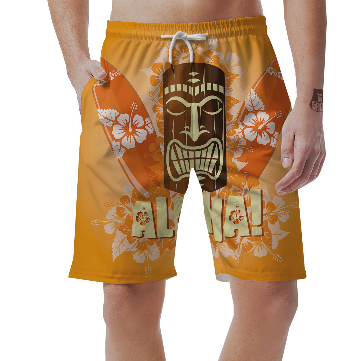 Tiki Aloha Print Men's Shorts-grizzshop