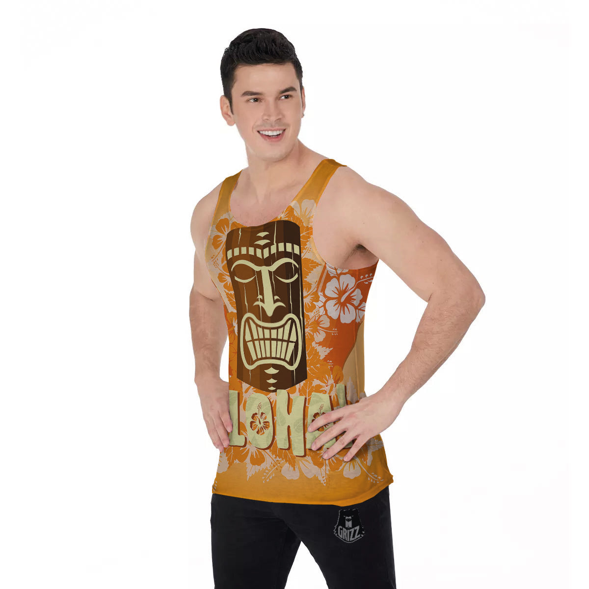 Tiki Aloha Print Men's Tank Top-grizzshop