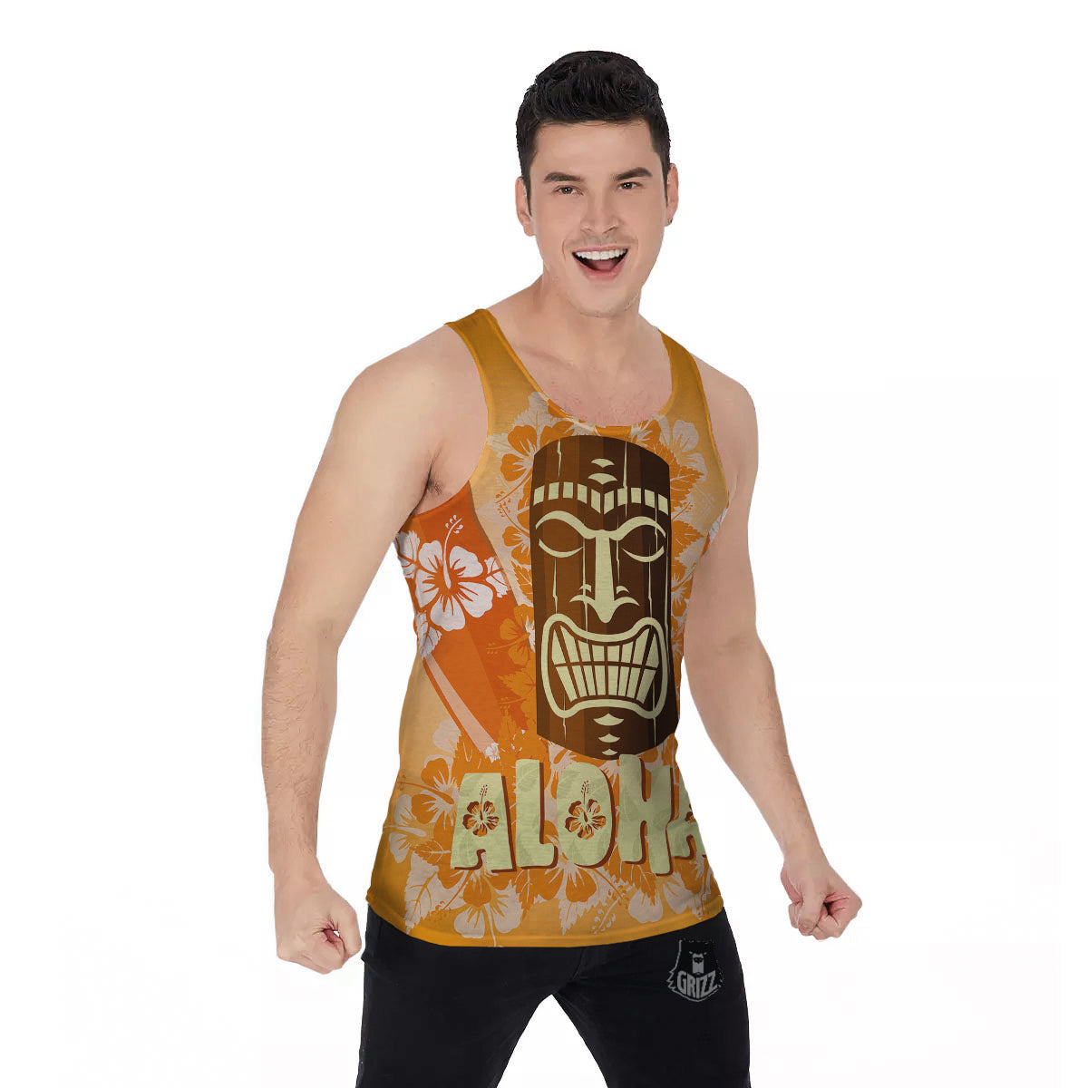 Tiki Aloha Print Men's Tank Top-grizzshop