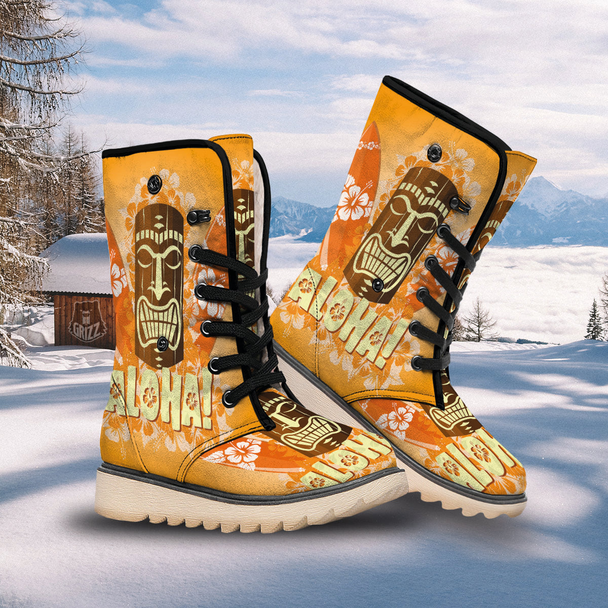 Tiki Aloha Print Snow Boots-grizzshop