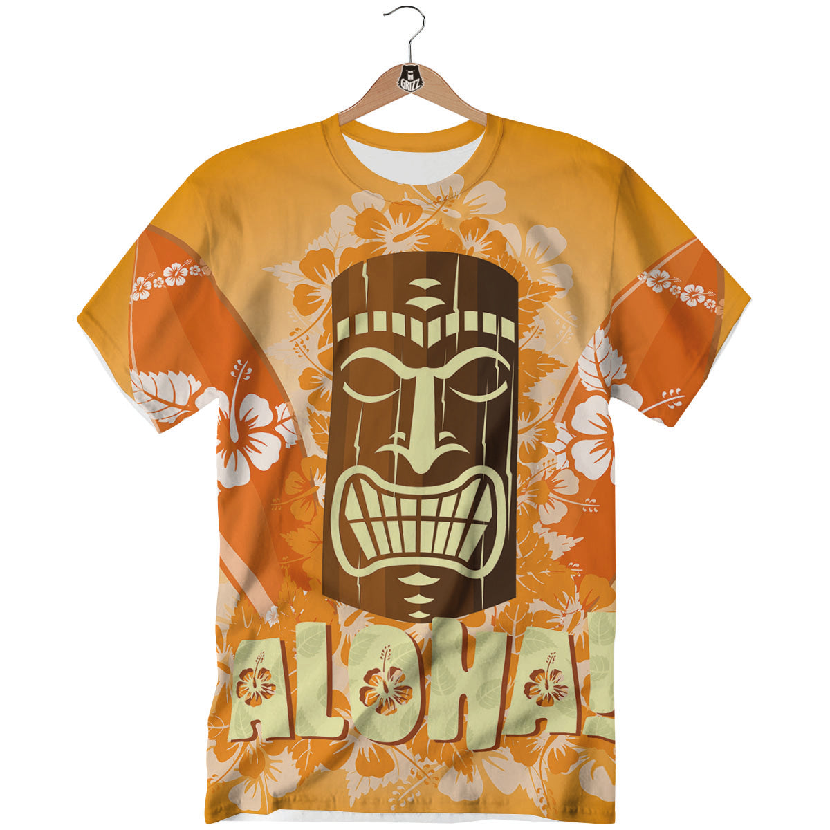 Tiki Aloha Print T-Shirt-grizzshop