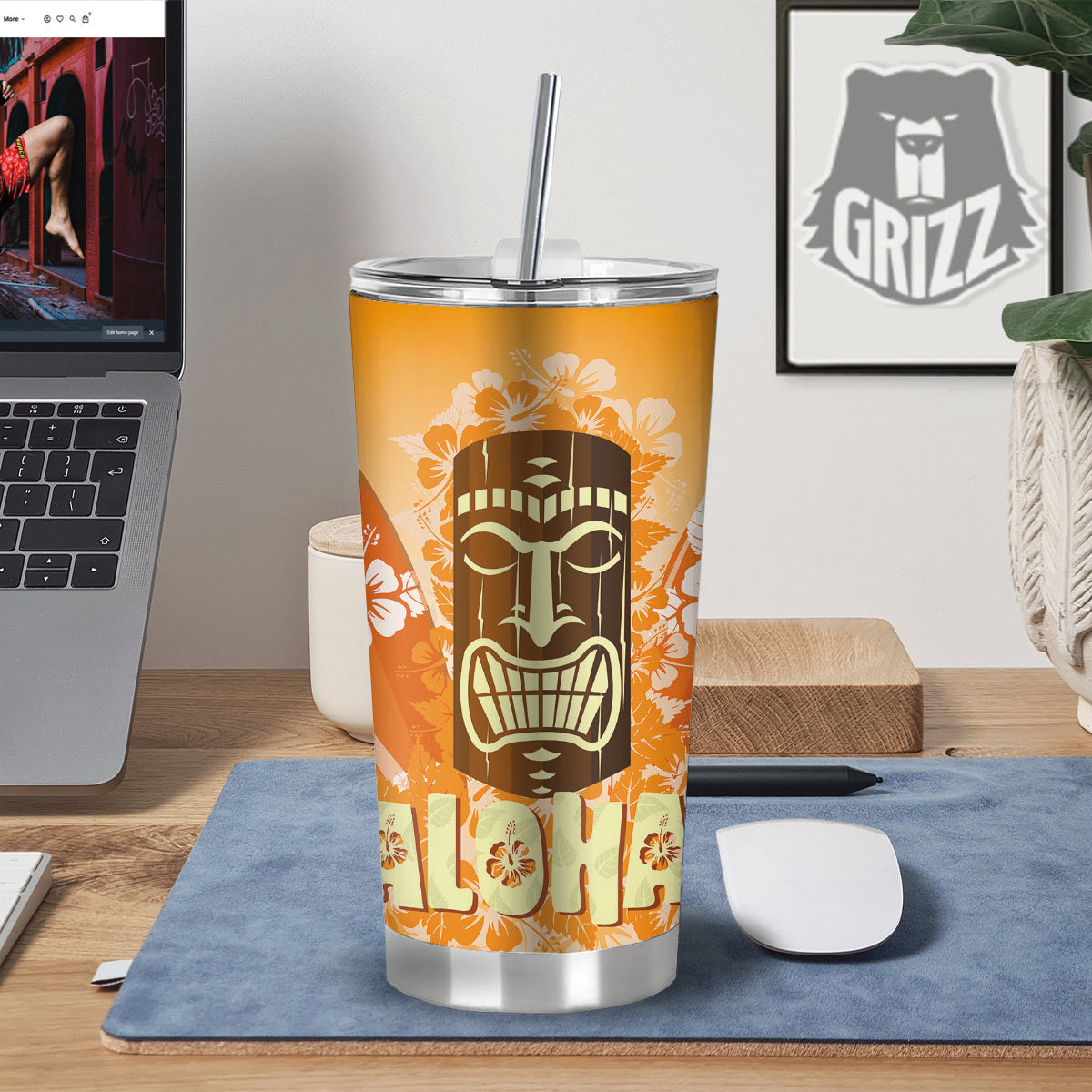 Tiki Aloha Print Tumbler-grizzshop