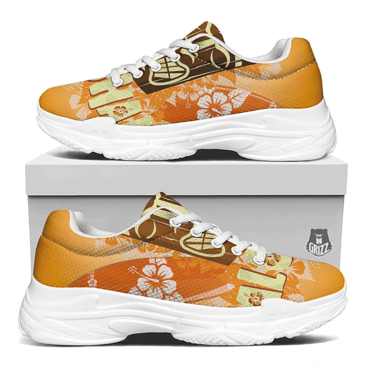 Tiki Aloha Print White Chunky Shoes-grizzshop