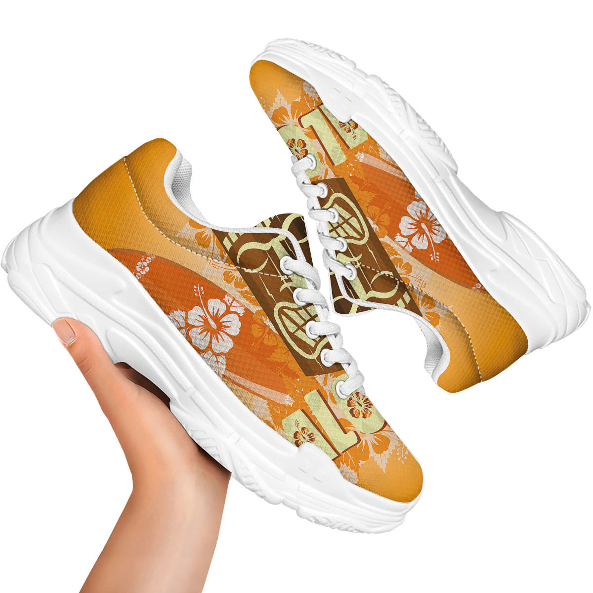 Tiki Aloha Print White Chunky Shoes-grizzshop