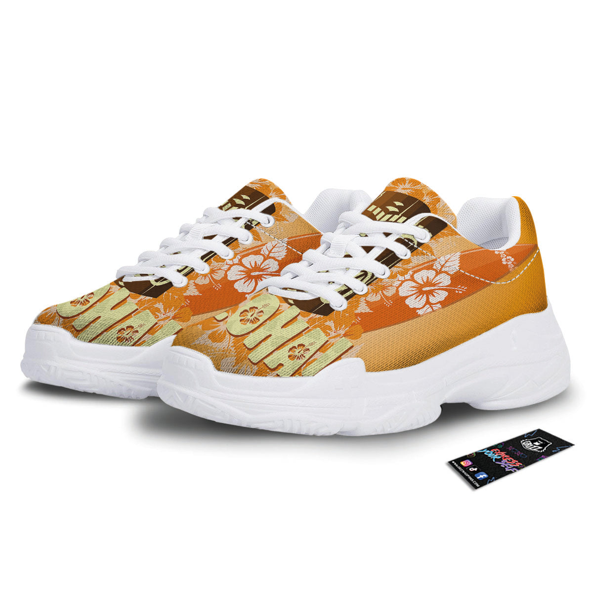 Tiki Aloha Print White Chunky Shoes-grizzshop
