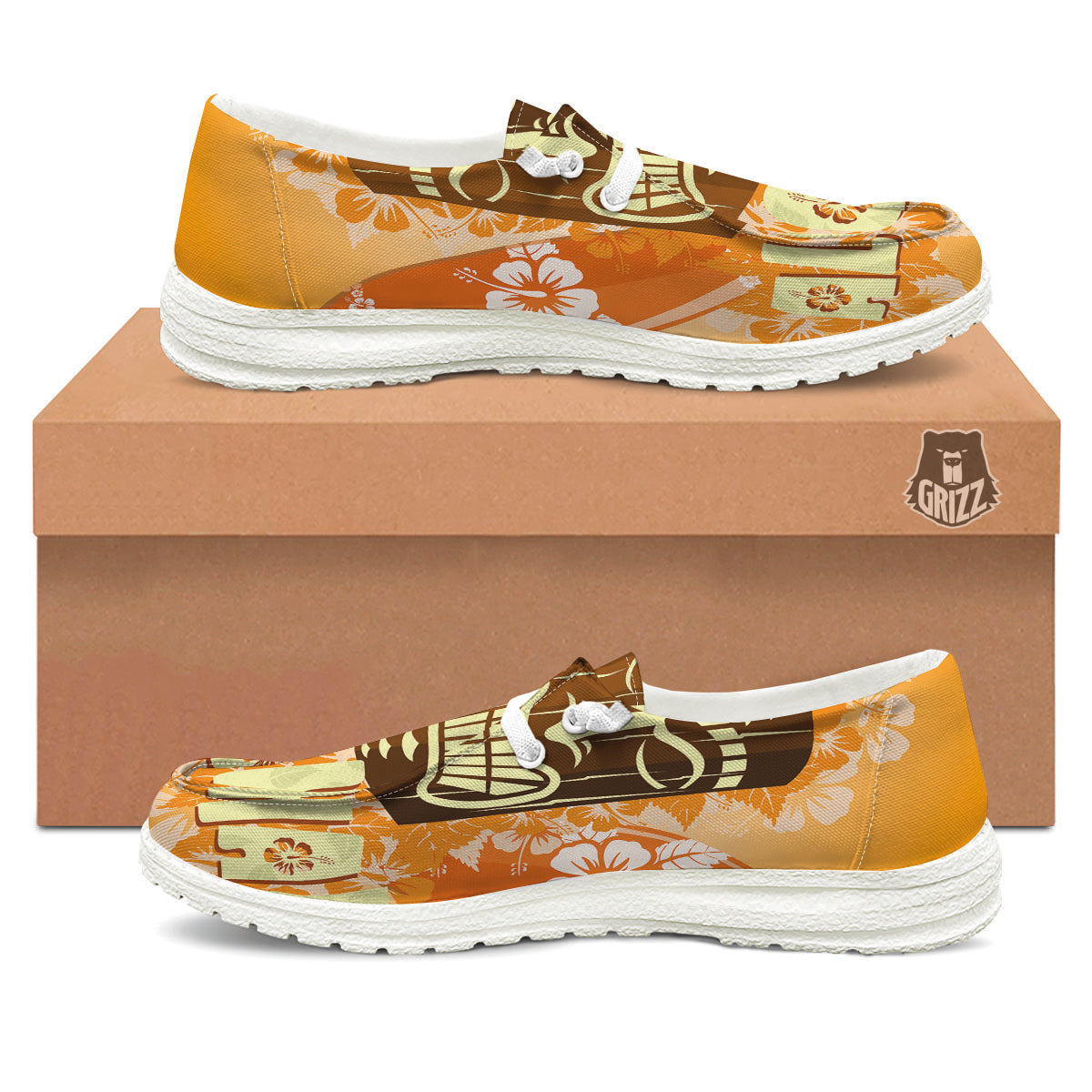 Tiki Aloha Print White Loafers-grizzshop