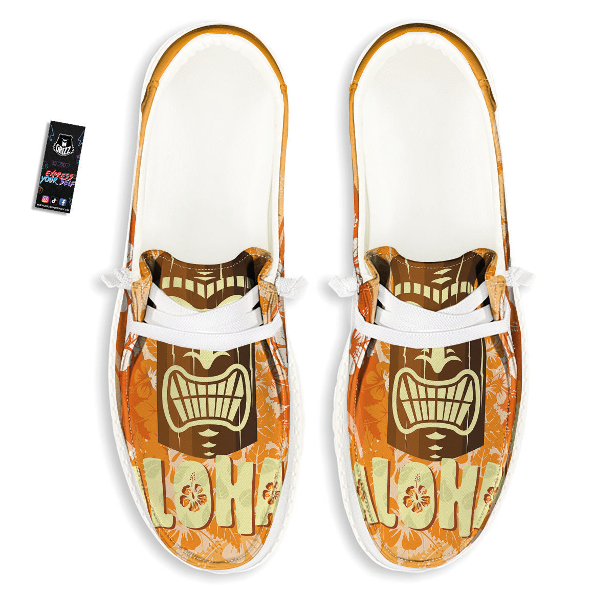 Tiki Aloha Print White Loafers-grizzshop