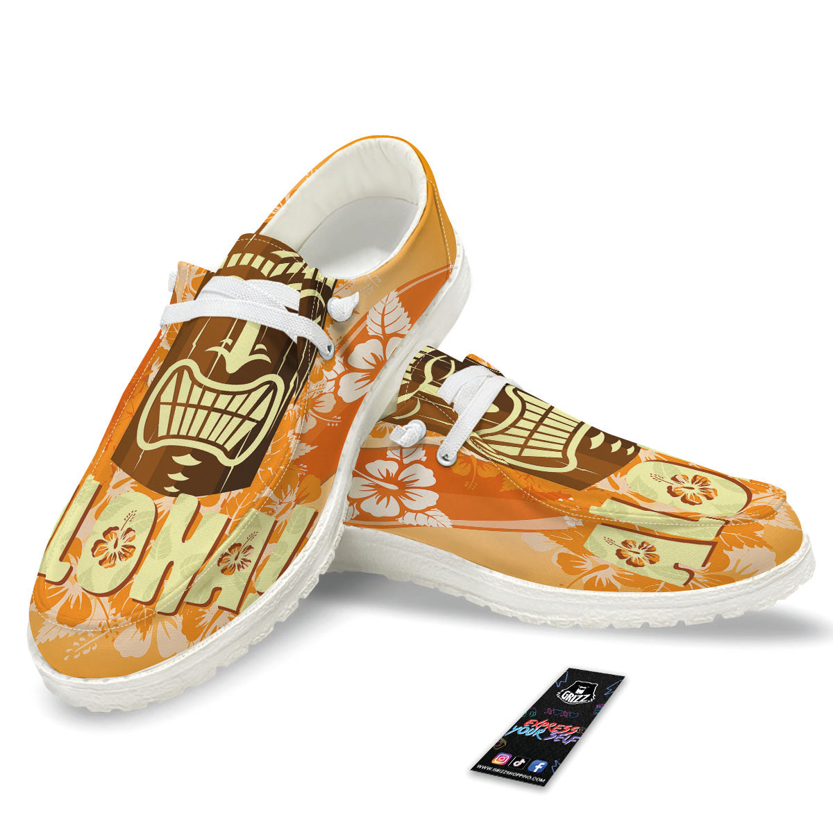 Tiki Aloha Print White Loafers-grizzshop