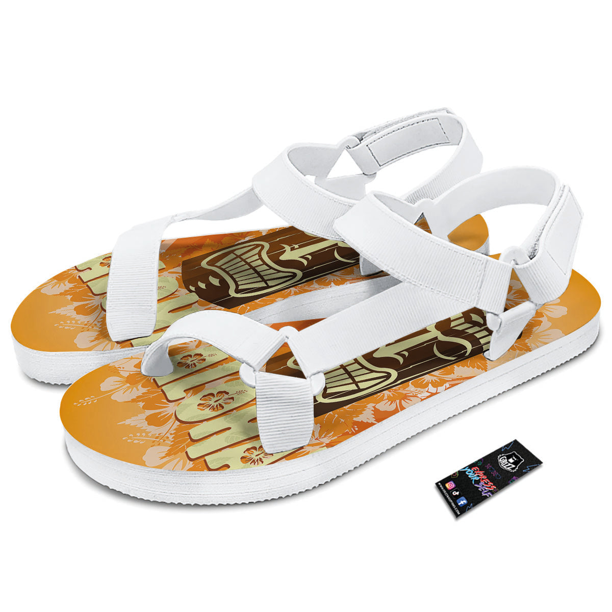 Tiki Aloha Print White Open Toe Sandals-grizzshop