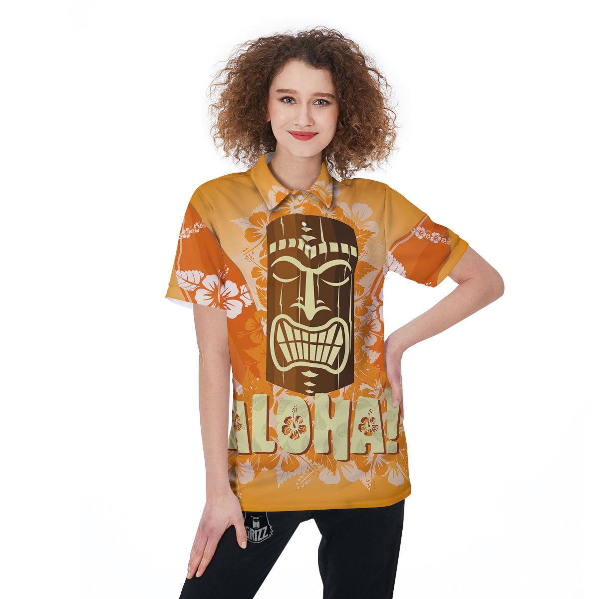 Tiki Aloha Print Women's Golf Shirts-grizzshop